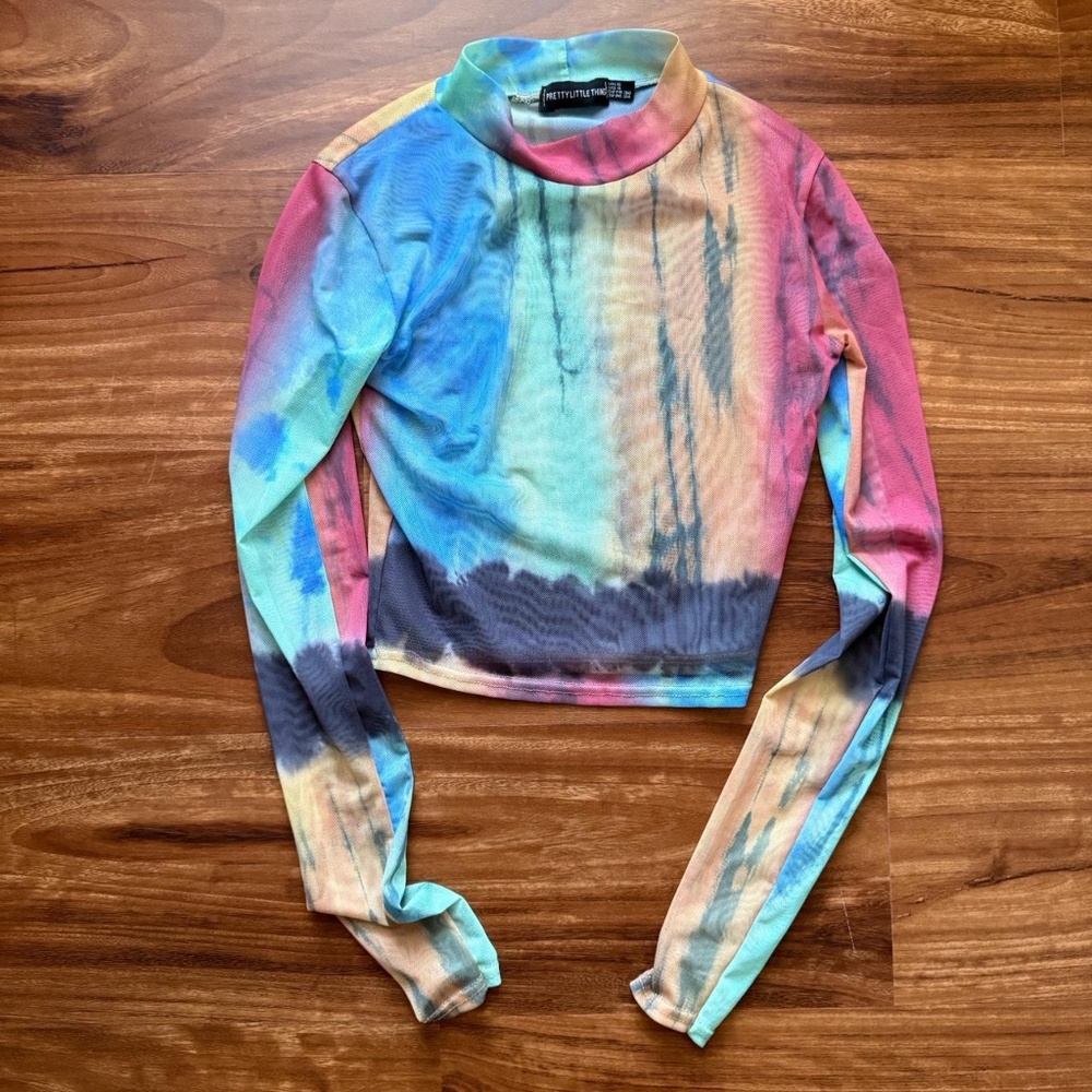 Multi-coloured sheer PrettyLittleThing tie-dye long sleeve top